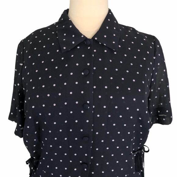 K & Company Career Chiffon Jacket Dress Lined Polka Dot Short Sleeves Boat Neck - Picture 5 of 12